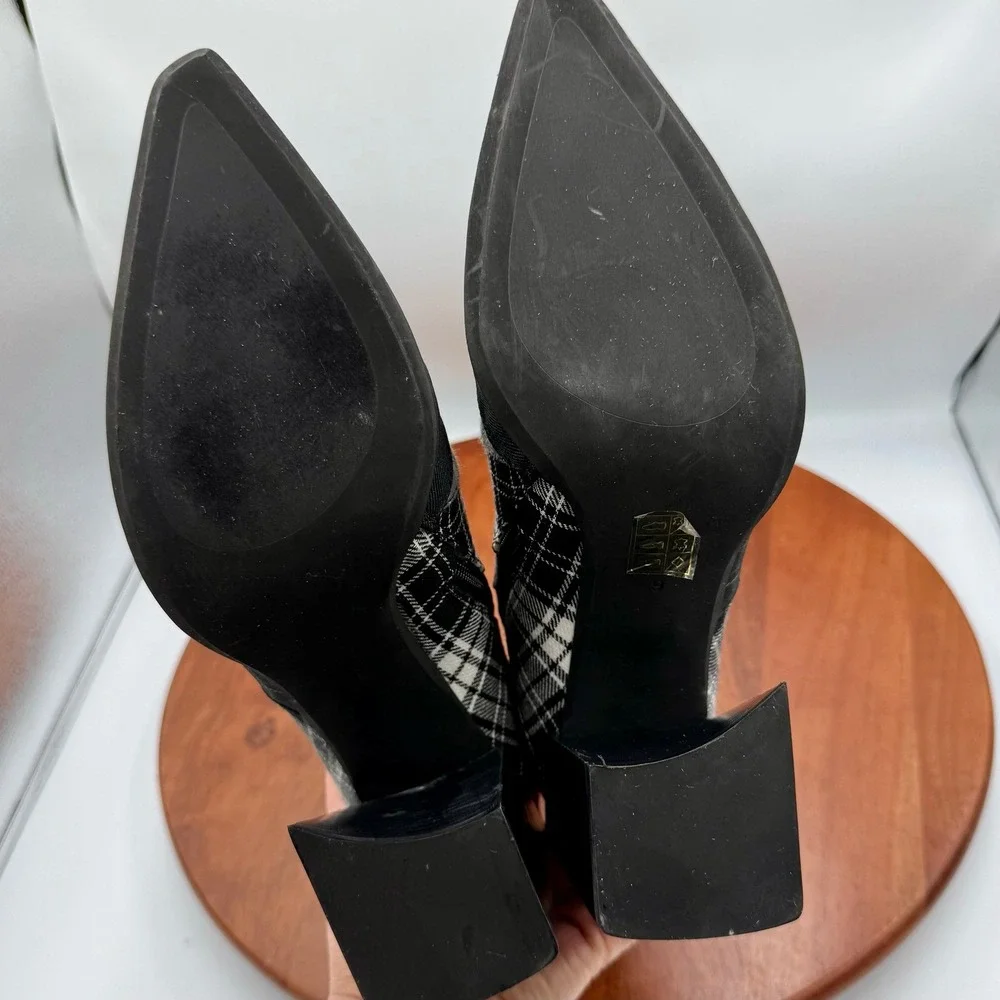 Jeffrey Campbell Siren Plaid Patchwork Ankle Boots Pointed Toe Black‎ Gray W 9